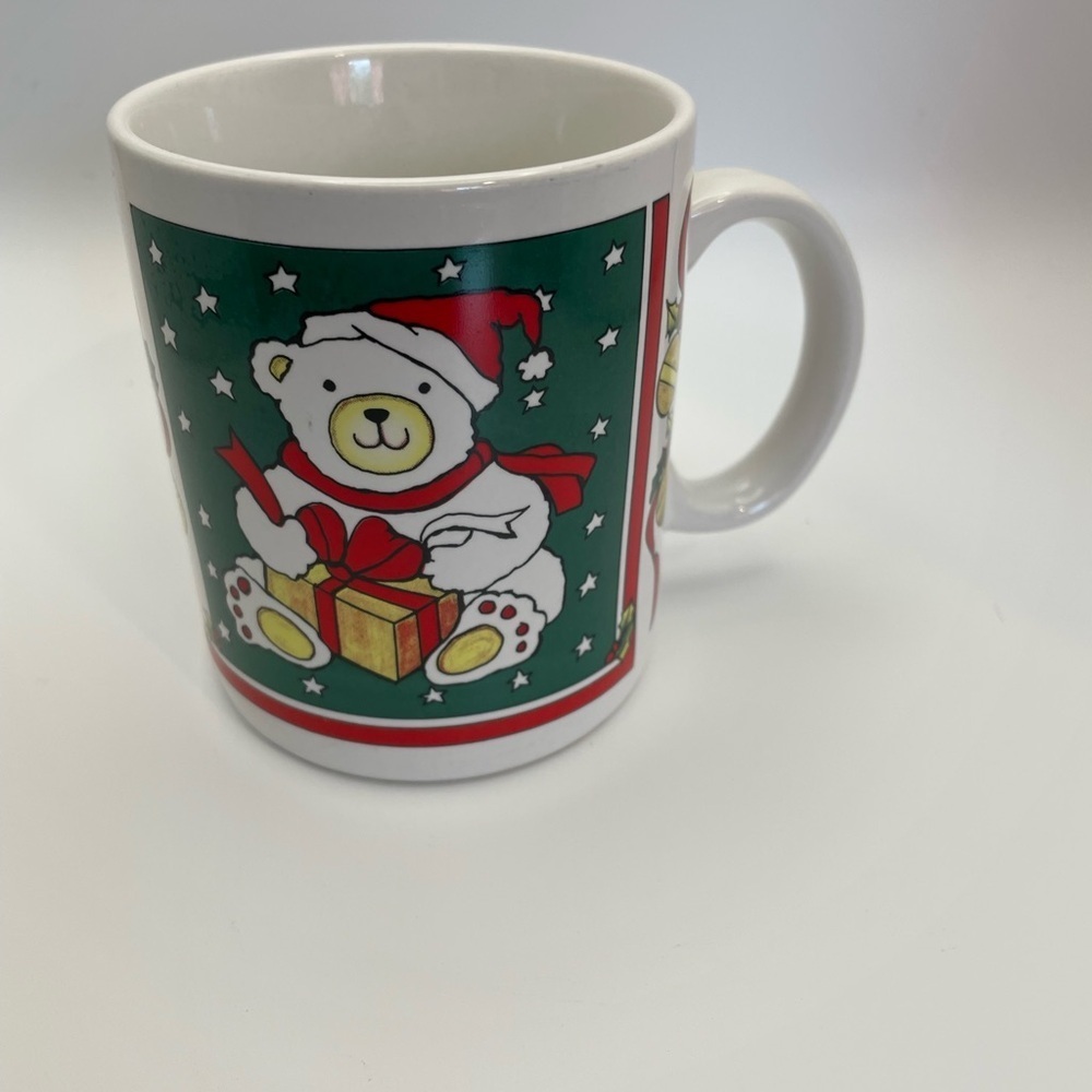 Vintage 1988 Houston Foods Christmas Teddy Bear Coffee Mug